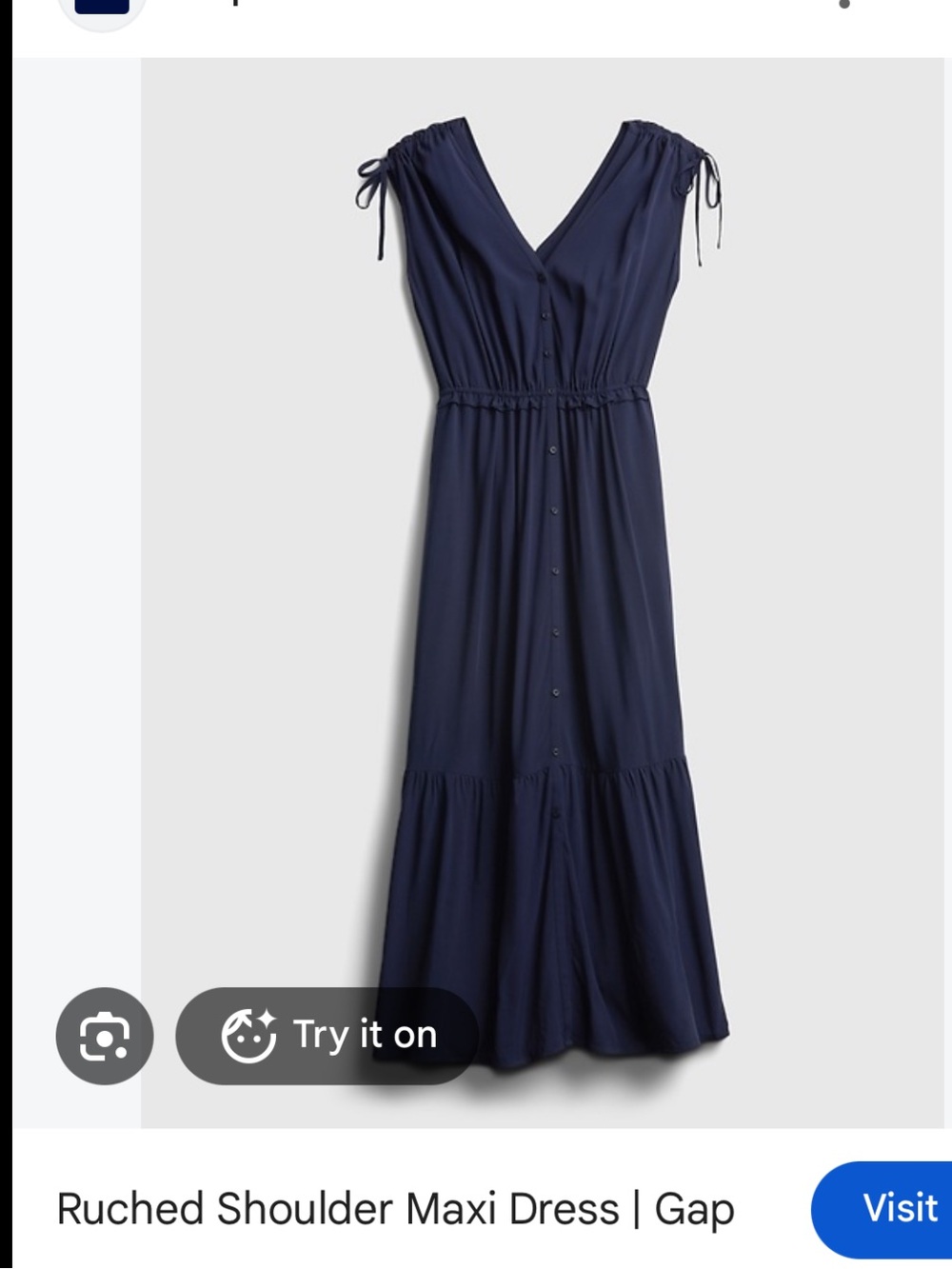 GAP Navy Tie-Shoulder Button-Front Maxi Dress
